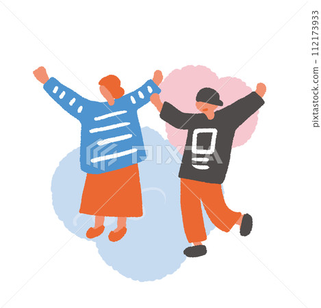 人們跳躍和歡呼的簡單而平面的插圖 112173933