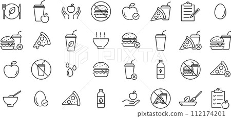 Line drawing icon set about meals Line drawing icon set about meals 112174201