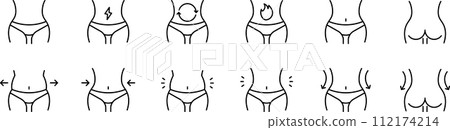 Line drawing icon set about female body shape Line drawing icon set about female body shape 112174214