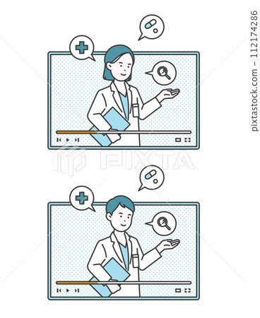 illustration of a doctor who does online broadcast illustration of a doctor who does online broadcast 112174286