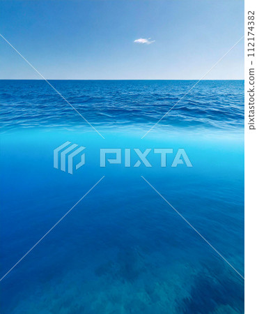 從側面看藍色的大海和海面(AI生成的圖像) 從側面看藍色的大海和海面(AI生成的圖像) 112174382