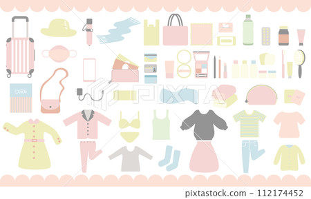 Illustration set of women's travel luggage Illustration set of women's travel luggage 112174452