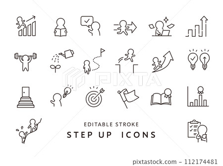 Icon set 3 related to step-up (monochrome) 112174481