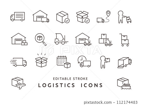 Icon set related to logistics (monochrome) 112174483