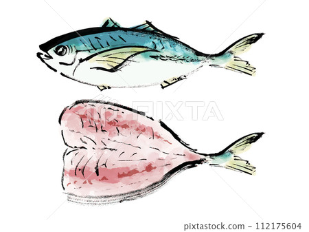 Japanese-style hand-drawn illustration of a whole fish (horse mackerel) 112175604