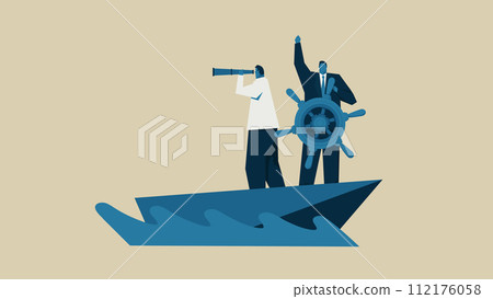 一個人掌舵，一個人透過望遠鏡觀察。他們在同一條船上。 112176058