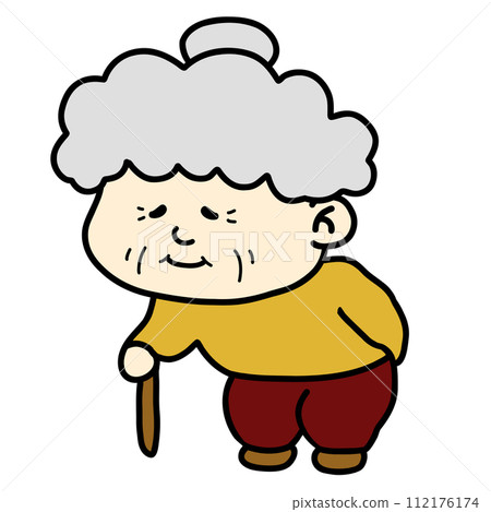 Grandma (old woman) bent at the waist and using - Stock