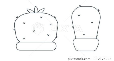cactus needles pot line doodle set elements cactus needles pot line doodle set elements 112176292