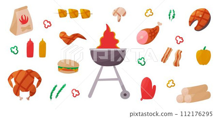 bbq grill party cook summer elements set 112176295