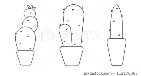 cactus needles pot line doodle set elements 112176363