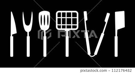 kitchen utensils bbq grill cook black white 112176482