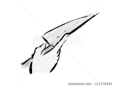 Japanese style handwritten illustration of a hand holding a kitchen knife Japanese style handwritten illustration of a hand holding a kitchen knife 112176891