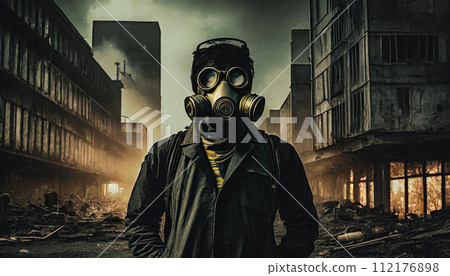 戴著防毒面具的男子(AI 生成的圖像) 戴著防毒面具的男子(AI 生成的圖像) 112176898