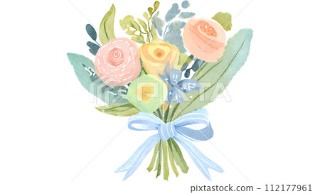 Watercolor illustration of a bouquet in natural pastel colors 112177961