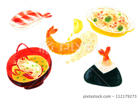 蝦盤手繪插畫 112179273