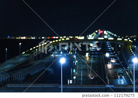 Miniature style Umihotaru PA and night view of Tokyo Bay Aqua Line 112179275