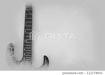 Rock funky mystical black electric guitar in gray Rock funky mystical black electric guitar in gray 112179642