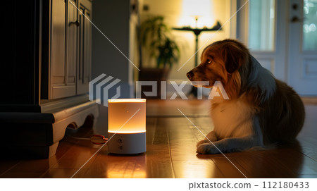 Automated smart pet feeder in a cozy corner 112180433