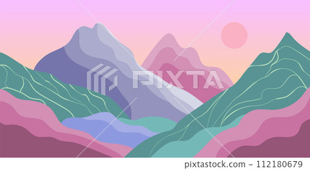 Abstract landscape with mountains and hills Abstract landscape with mountains and hills 112180679