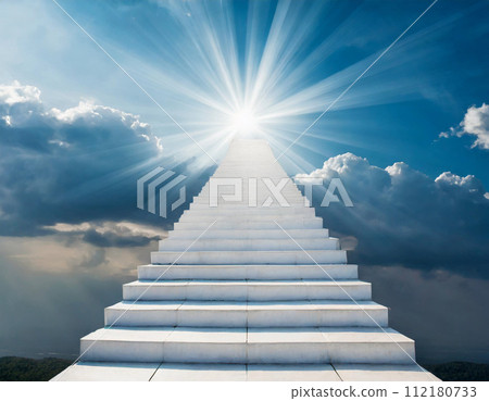 A long white staircase leading to the sky of light 112180733