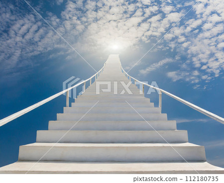 A long white staircase leading to the sky of light 112180735