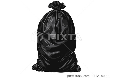 Rubbish bag silhouette icon,Packages with garbage vector illustration of big black plastic bags. 112180990