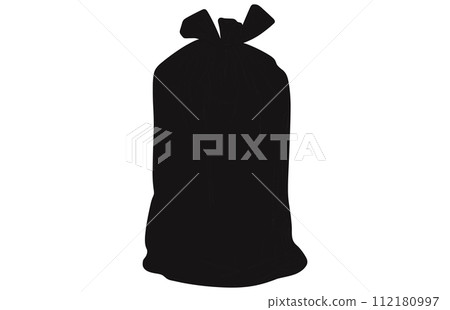 Rubbish bag silhouette icon,Packages with garbage vector illustration of big black plastic bags. 112180997