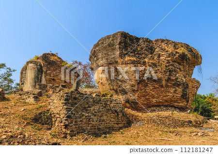 Ruin of the Lions of Stone located at Mingun Pahtodawgyi pagoda in Myanmar 112181247