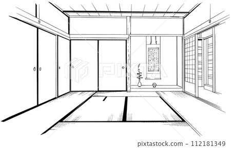 卡通風格鋼筆劃插畫日式_室內 112181349