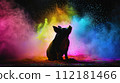 Pig silhouette on color powder background 112181466