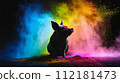 Pig silhouette on color powder background 112181473
