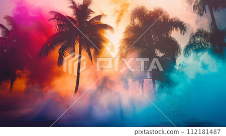 Pig silhouette on color powder background 112181487