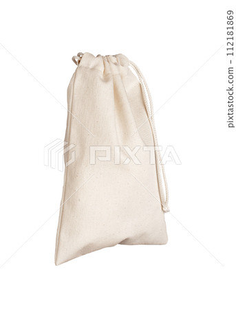 Textile bag mockup. Natural eco fabric linen sack. Cotton canvas pack isolated on white 112181869