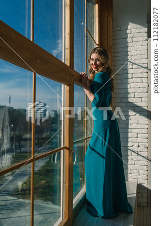 portrait of beautiful woman in dress 112182077