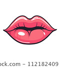 Lip kiss isolated on white background. Cartoon style. Vector illustration for any design. 112182409