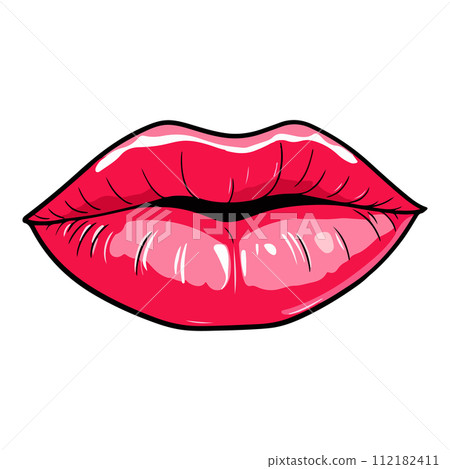 Lip kiss isolated on white background. Cartoon style. Vector illustration for any design. 112182411