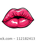 Lip kiss isolated on white background. Cartoon style. Vector illustration for any design. 112182413