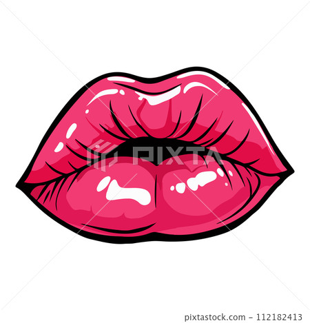 Lip kiss isolated on white background. Cartoon style. Vector illustration for any design. 112182413