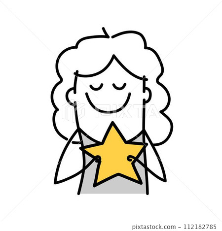 woman holding and hugging a big star. 112182785