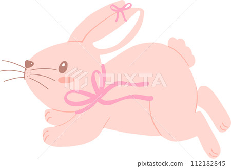 Bunny Rabbit Coquette with Pink Ribbon Bow Flat Design Bunny Rabbit Coquette with Pink Ribbon Bow Flat Design 112182845