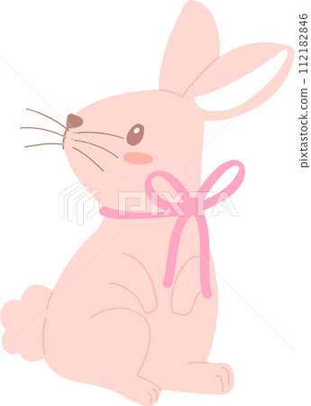 Bunny Rabbit Coquette with Pink Ribbon Bow Flat Design 112182846