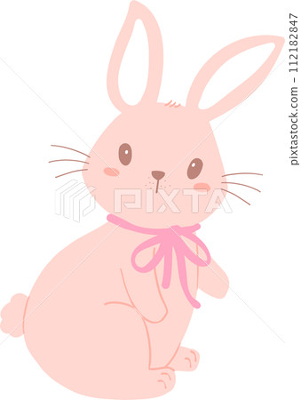 Bunny Rabbit Coquette with Pink Ribbon Bow Flat Design 112182847
