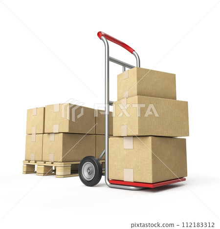Hand truck with cardboard boxes 3D 112183312