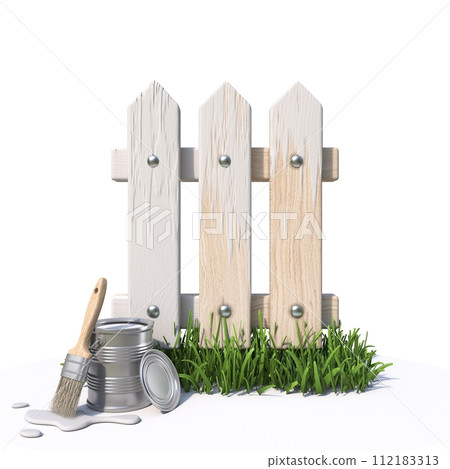 Painting fence icon with grass and color tin 3D Painting fence icon with grass and color tin 3D 112183313