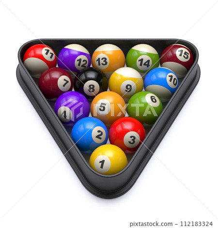 Pool balls in triangle starting position 3D 112183324