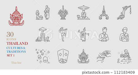 Thai tradition icon set vector illustration thin line 112183409