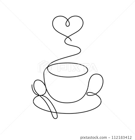 coffee cup and heart shape steam thin line illustration continuous drawing coffee cup and heart shape steam thin line illustration continuous drawing 112183412
