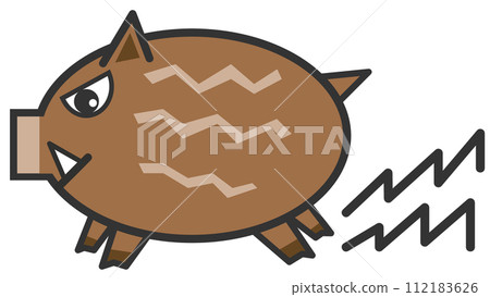 A cute illustration of a ferocious wild boar running at a ferocious pace. 112183626