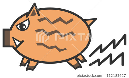 A cute illustration of a ferocious wild boar running at a ferocious pace. 112183627