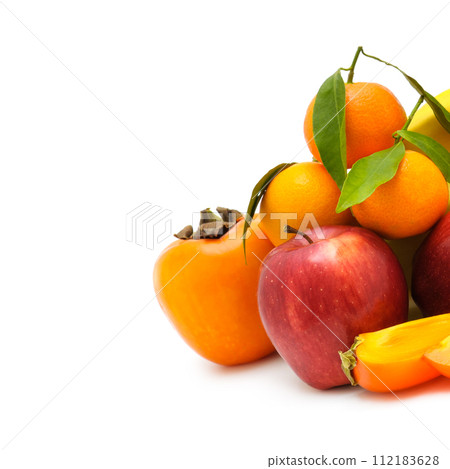 Set of fruits isolated on a white. There is free space for text. 112183628